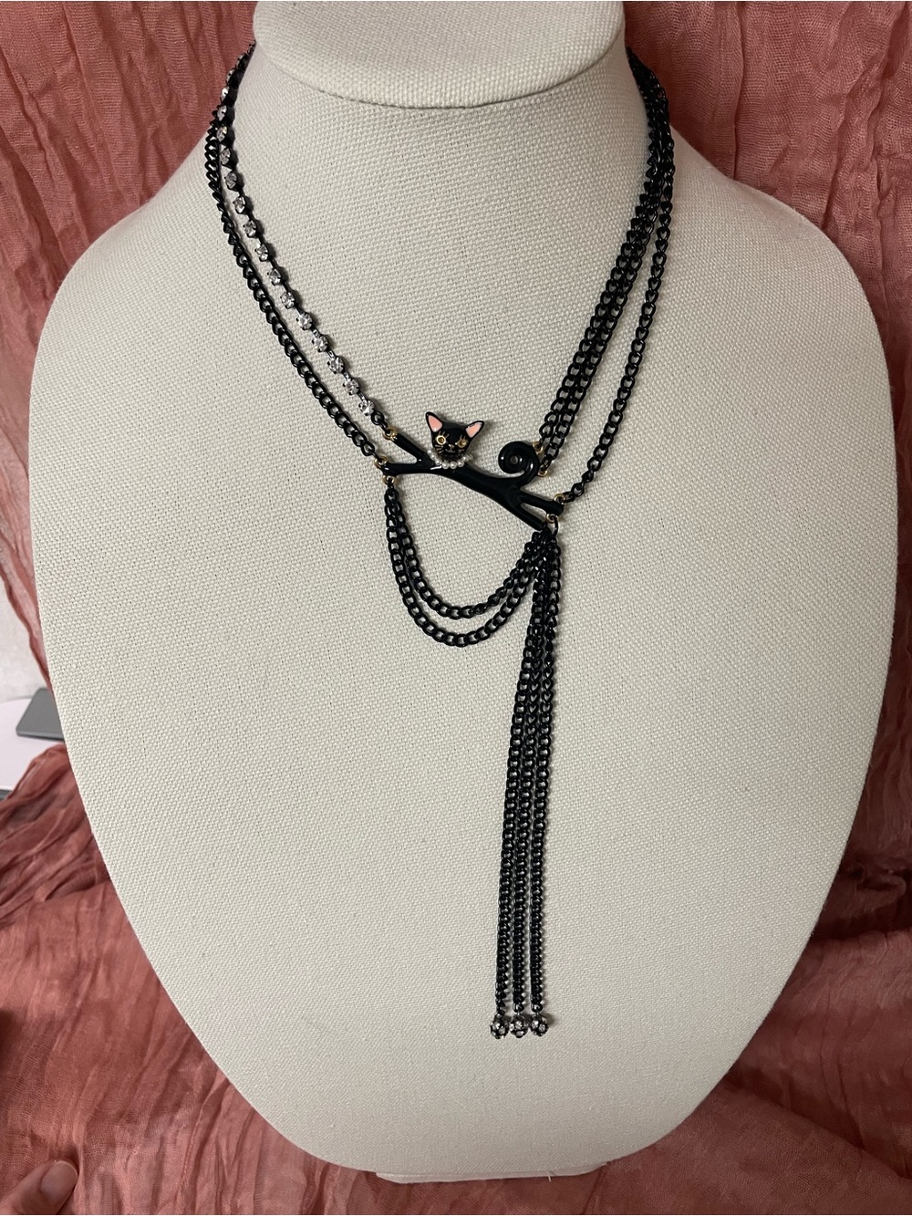 Betsey Johnson Black Cat Multi-Strand Pendant Necklace